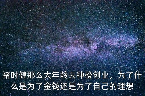 褚時(shí)健那么大年齡去種橙創(chuàng)業(yè)，為了什么是為了金錢還是為了自己的理想