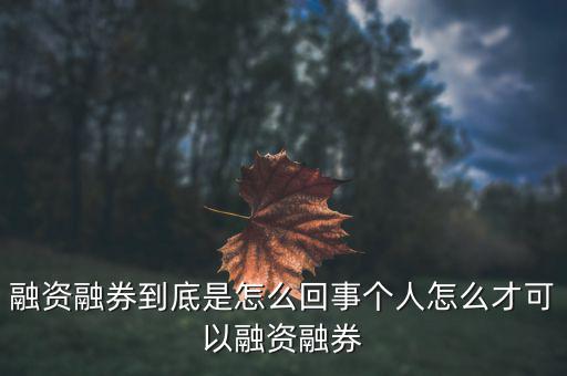 融資融券到底是怎么回事個人怎么才可以融資融券