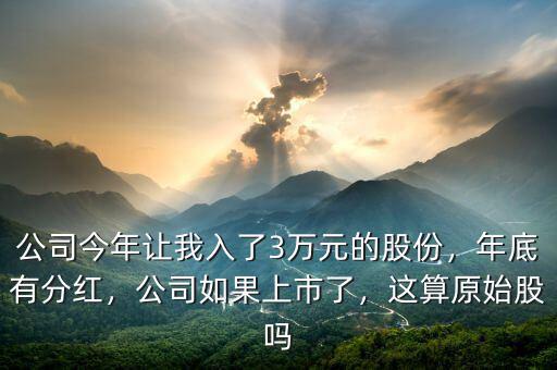 公司今年讓我入了3萬元的股份，年底有分紅，公司如果上市了，這算原始股嗎