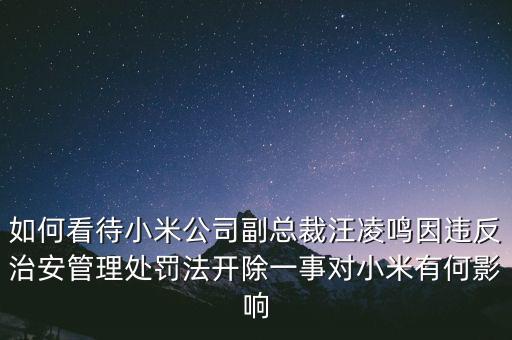 如何看待小米公司副總裁汪凌鳴因違反治安管理處罰法開除一事對小米有何影響