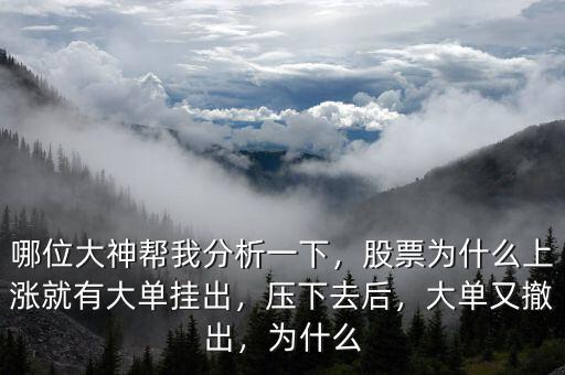 哪位大神幫我分析一下，股票為什么上漲就有大單掛出，壓下去后，大單又撤出，為什么