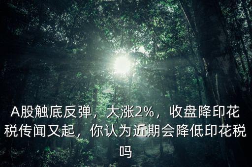 A股觸底反彈，大漲2%，收盤降印花稅傳聞?dòng)制?，你認(rèn)為近期會(huì)降低印花稅嗎