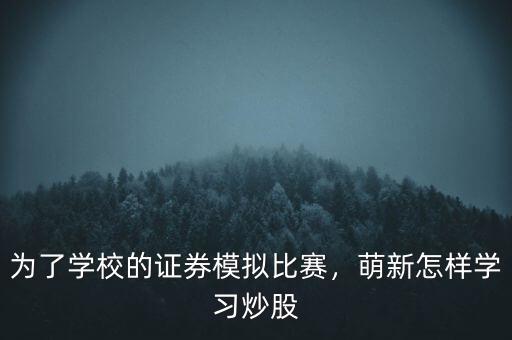 為了學(xué)校的證券模擬比賽，萌新怎樣學(xué)習(xí)炒股