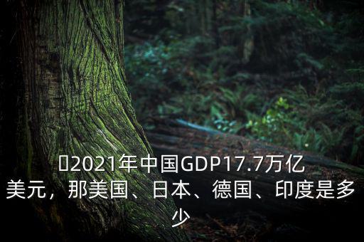 ?2021年中國GDP17.7萬億美元，那美國、日本、德國、印度是多少