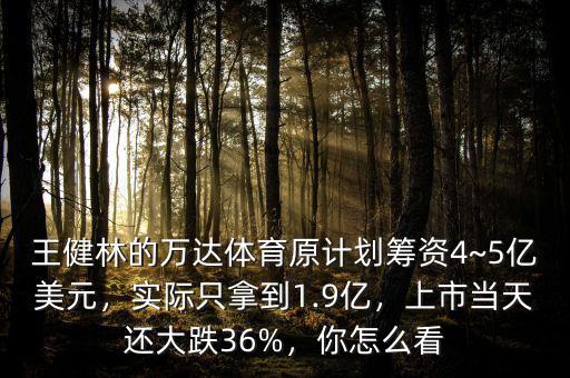 王健林的萬達體育原計劃籌資4~5億美元，實際只拿到1.9億，上市當天還大跌36%，你怎么看