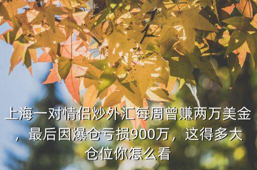 上海一對情侶炒外匯每周曾賺兩萬美金，最后因爆倉虧損900萬，這得多大倉位你怎么看