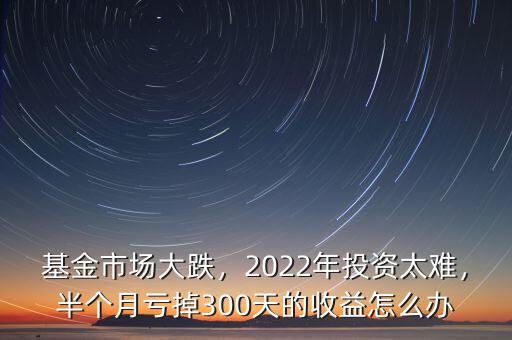 基金市場(chǎng)大跌，2022年投資太難，半個(gè)月虧掉300天的收益怎么辦