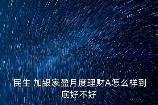 民生加銀怎么樣,民生加銀嘉應理財月債券型證券投資基金