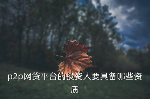 p2p網(wǎng)貸需要什么資質(zhì)，p2p網(wǎng)貸平臺的投資人要具備哪些資質(zhì)