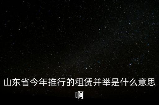 租售并舉是什么意思，山東省今年推行的租賃并舉是什么意思啊