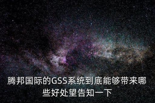 騰邦國(guó)際的GSS系統(tǒng)到底能夠帶來(lái)哪些好處望告知一下