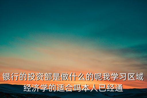 銀行的投資部是做什么的呢我學(xué)習(xí)區(qū)域經(jīng)濟(jì)學(xué)的適合嗎本人已經(jīng)通