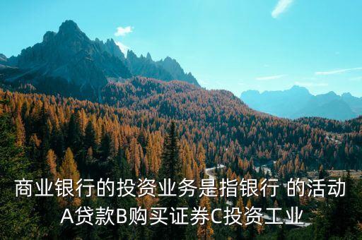 商業(yè)銀行的投資業(yè)務(wù)是指銀行 的活動 A貸款B購買證券C投資工業(yè)