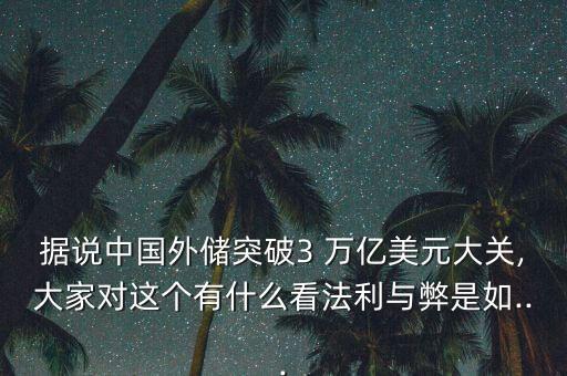 據(jù)說中國外儲突破3 萬億美元大關(guān),大家對這個(gè)有什么看法利與弊是如...