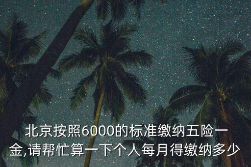  北京按照6000的標(biāo)準(zhǔn)繳納五險一金,請幫忙算一下個人每月得繳納多少