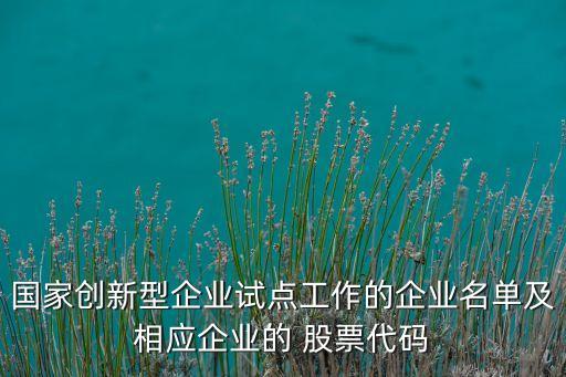 國家創(chuàng)新型企業(yè)試點工作的企業(yè)名單及相應企業(yè)的 股票代碼