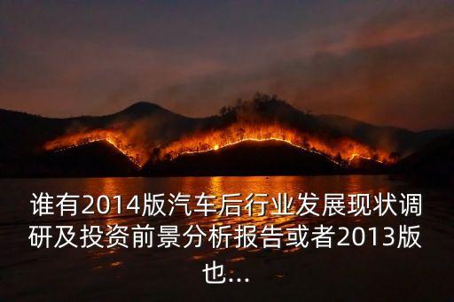 誰有2014版汽車后行業(yè)發(fā)展現(xiàn)狀調(diào)研及投資前景分析報告或者2013版也...