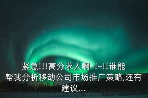 緊急!!!高分求人啊~!~!!誰能幫我分析移動公司市場推廣策略,還有建議...