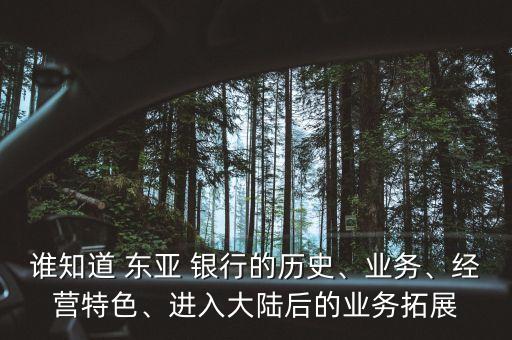 誰知道 東亞 銀行的歷史、業(yè)務(wù)、經(jīng)營特色、進(jìn)入大陸后的業(yè)務(wù)拓展