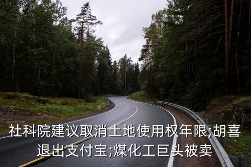 社科院建議取消土地使用權年限;胡喜退出支付寶;煤化工巨頭被賣