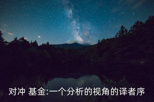 對(duì)沖 基金:一個(gè)分析的視角的譯者序