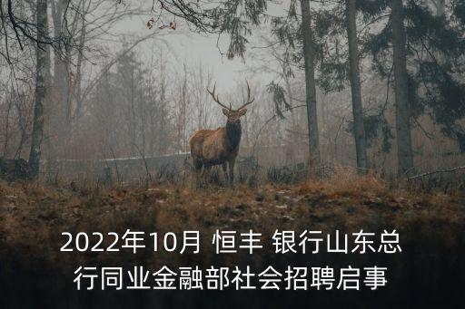 2022年10月 恒豐 銀行山東總行同業(yè)金融部社會招聘啟事