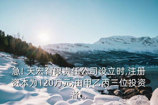 急! 天宏有限責任公司設(shè)立時,注冊資本為120萬元,由甲乙丙三位投資者...