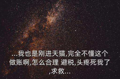 ...我也是剛進(jìn)天貓,完全不懂這個(gè)做賬啊,怎么合理 避稅,頭疼死我了,求救...