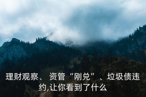 理財觀察、 資管“剛兌”、垃圾債違約,讓你看到了什么