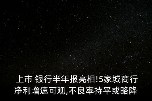  上市 銀行半年報(bào)亮相!5家城商行凈利增速可觀,不良率持平或略降