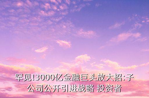 罕見!3000億金融巨頭放大招:子公司公開引進(jìn)戰(zhàn)略 投資者