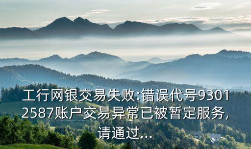 工行網銀交易失敗:錯誤代號93012587賬戶交易異常已被暫定服務,請通過...