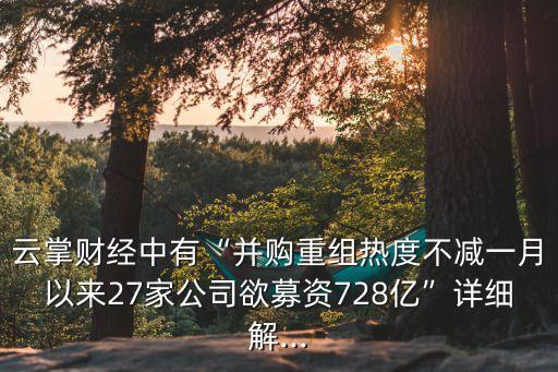 云掌財(cái)經(jīng)中有“并購重組熱度不減一月以來27家公司欲募資728億”詳細(xì)解...