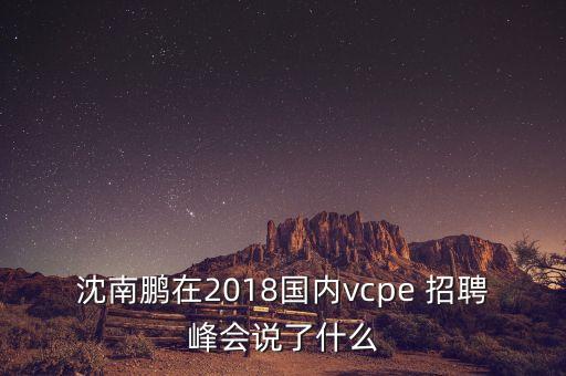 沈南鵬在2018國(guó)內(nèi)vcpe 招聘峰會(huì)說(shuō)了什么