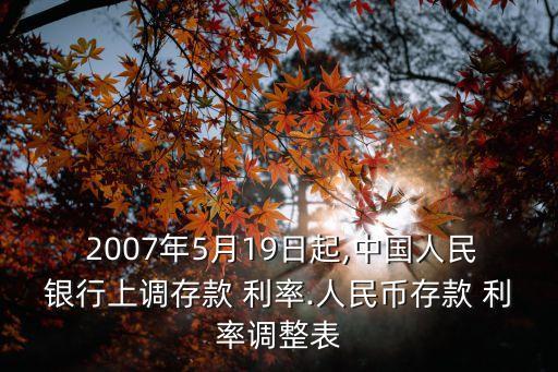  2007年5月19日起,中國人民銀行上調(diào)存款 利率.人民幣存款 利率調(diào)整表