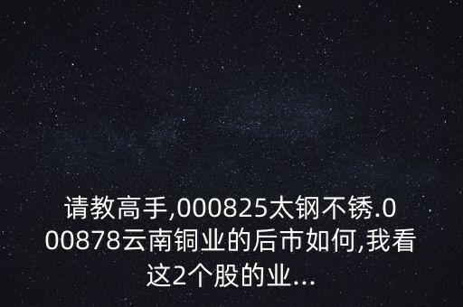 請(qǐng)教高手,000825太鋼不銹.000878云南銅業(yè)的后市如何,我看這2個(gè)股的業(yè)...