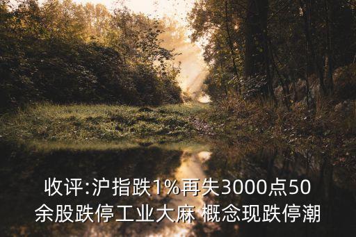 收評:滬指跌1%再失3000點50余股跌停工業(yè)大麻 概念現(xiàn)跌停潮