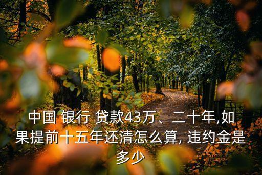 中國 銀行 貸款43萬、二十年,如果提前十五年還清怎么算, 違約金是多少