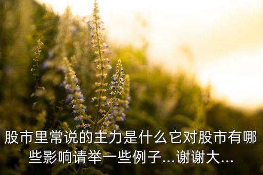 股市里常說的主力是什么它對(duì)股市有哪些影響請(qǐng)舉一些例子…謝謝大...