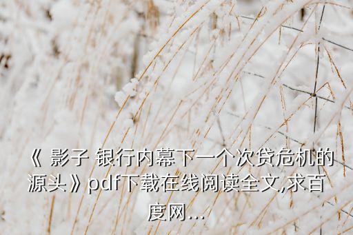 《 影子 銀行內幕下一個次貸危機的源頭》pdf下載在線閱讀全文,求百度網...