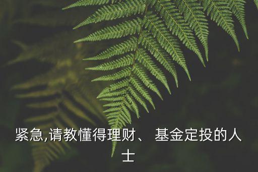 緊急,請(qǐng)教懂得理財(cái)、 基金定投的人士