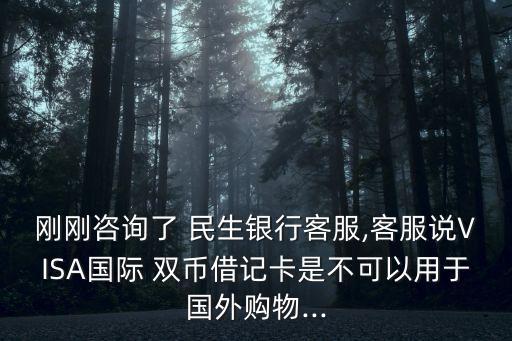 剛剛咨詢(xún)了 民生銀行客服,客服說(shuō)VISA國(guó)際 雙幣借記卡是不可以用于國(guó)外購(gòu)物...