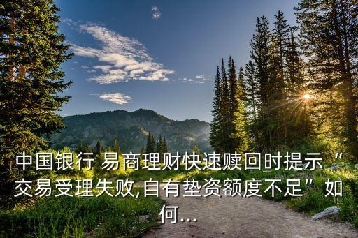 中國銀行 易商理財(cái)快速贖回時(shí)提示“交易受理失敗,自有墊資額度不足”如何...