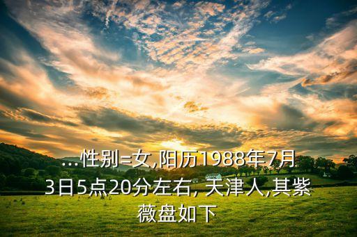 ...性別=女,陽(yáng)歷1988年7月3日5點(diǎn)20分左右, 天津人,其紫薇盤(pán)如下