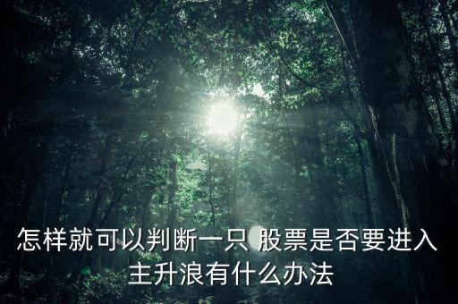 怎樣就可以判斷一只 股票是否要進入 主升浪有什么辦法