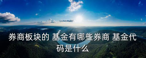 券商板塊的 基金有哪些券商 基金代碼是什么