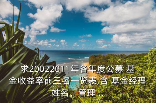 求20022011年各年度公募 基金收益率前三名一覽表,含 基金經理姓名、管理...