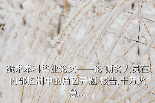 跪求本科畢業(yè)論文——論 財(cái)務(wù)人員在內(nèi)部控制中的角色開(kāi)題 報(bào)告,十萬(wàn)火急...