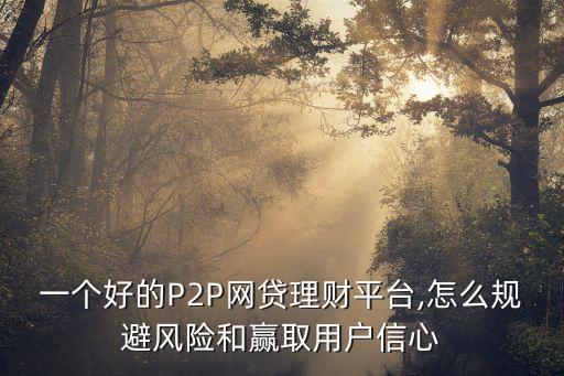 一個(gè)好的P2P網(wǎng)貸理財(cái)平臺(tái),怎么規(guī)避風(fēng)險(xiǎn)和贏取用戶(hù)信心