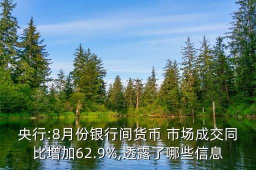 央行:8月份銀行間貨幣 市場(chǎng)成交同比增加62.9%,透露了哪些信息